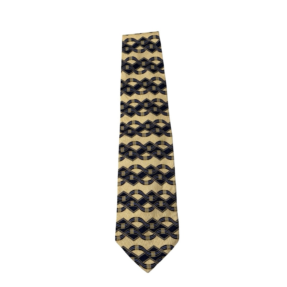 Robert Talbott Mark Shale Silk Tie Geometric Yellow Navy 4" Width